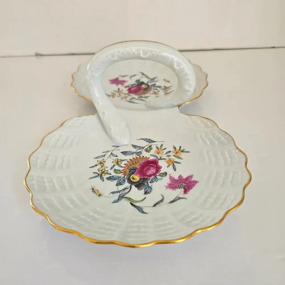 Vintage Haviland Limoge France Pondichery Handled Floral Double Shell Dish 1958